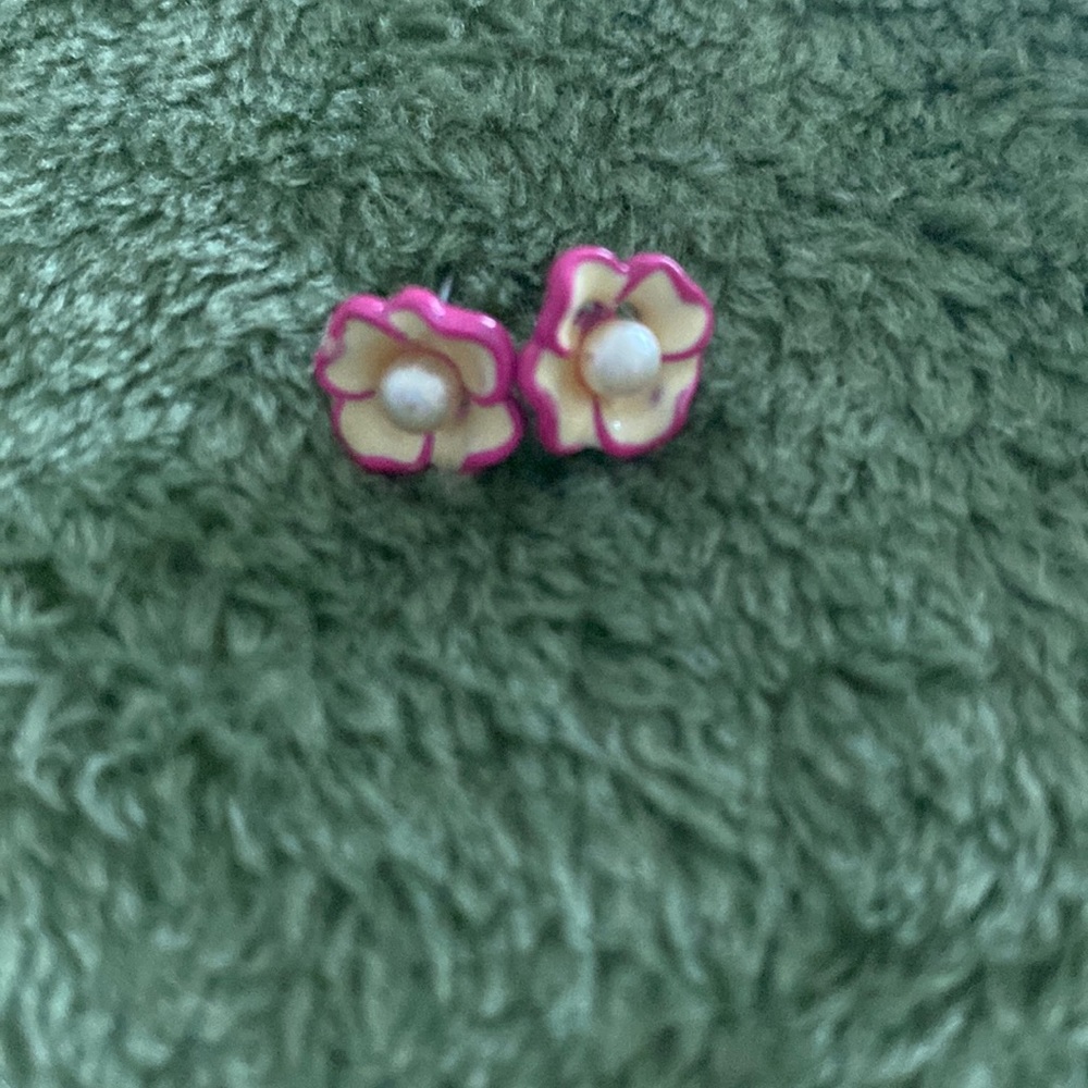 Purple and white flower earrings